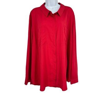 Lane Bryant Red Long Sleeve Button Down Back Slit Shirt Size 26/28